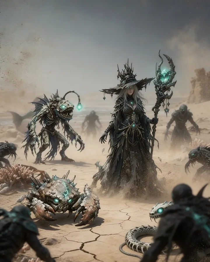 Gravewisp key art — a desolate salt-scarred expanse under a harsh sky, later-chapter mood